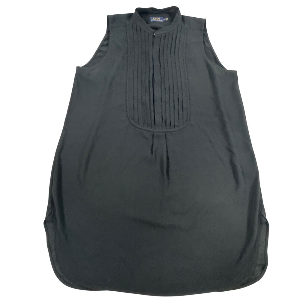 Polo Ralph Lauren Pleated Bib Sleeveless Tunic Top Black Women's Size 8 Preppy